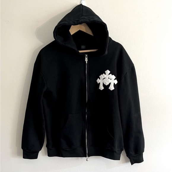 Chrome Hearts | Jackets u0026 Coats | Chrome Hearts Triple Cross Logo Black Zip  Up Hoodie Small | Poshmark